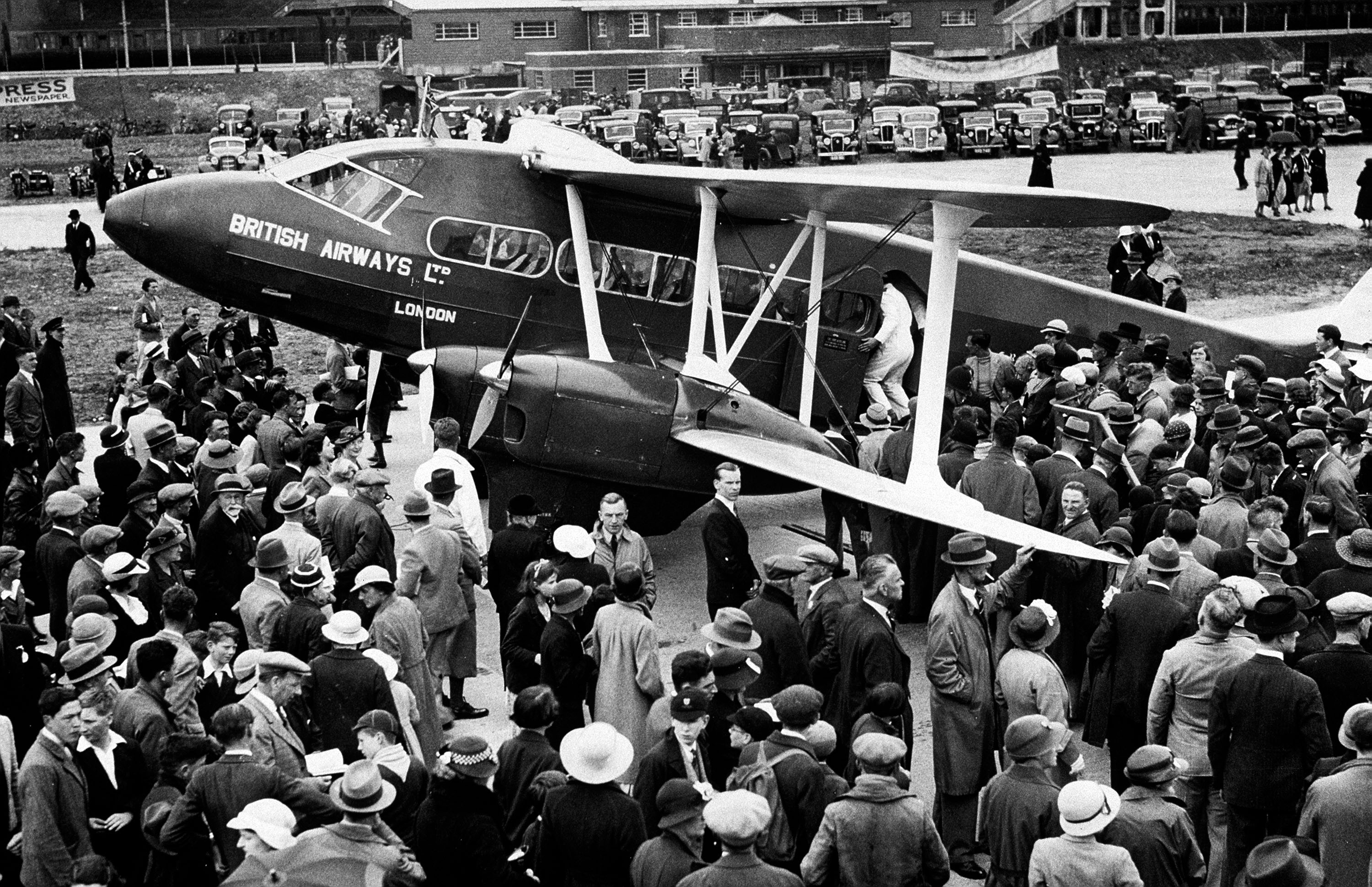 6th June 1936. Crowds at Gatwick Airport after it was opened by the Air Minister Lord Swinton.